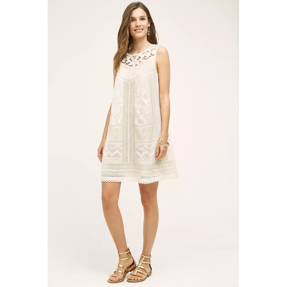 Vanessa Virginia Dress Cottonwood Swing 10 Linen Cotton Lace Ivory Anthropologie